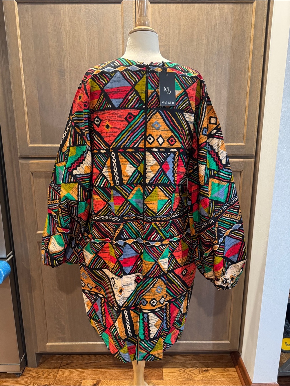 MAE OTTI-AFRICAN PRINT puffed long sleeve DRESS - Picture 3 of 16